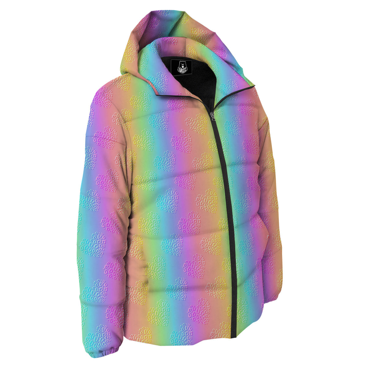 Hearts Rainbow Leopard Print Pattern Down Jacket-grizzshop