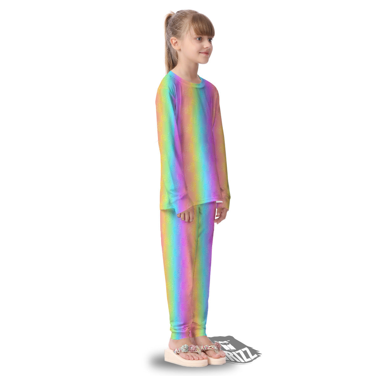Hearts Rainbow Leopard Print Pattern Kid's Pajamas-grizzshop