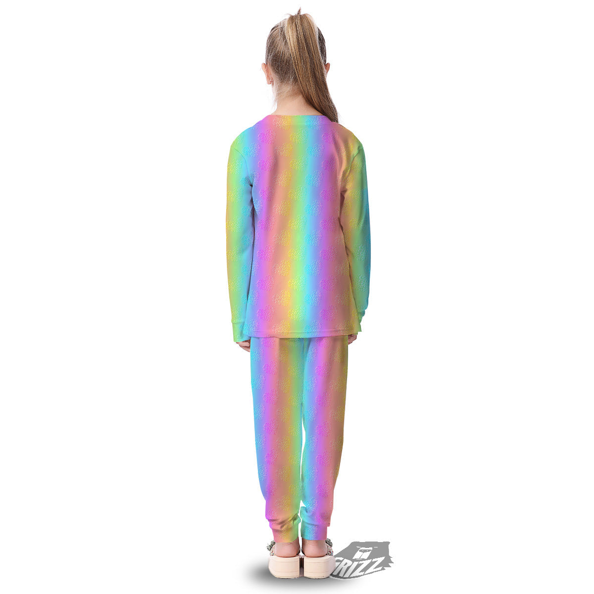 Hearts Rainbow Leopard Print Pattern Kid's Pajamas-grizzshop