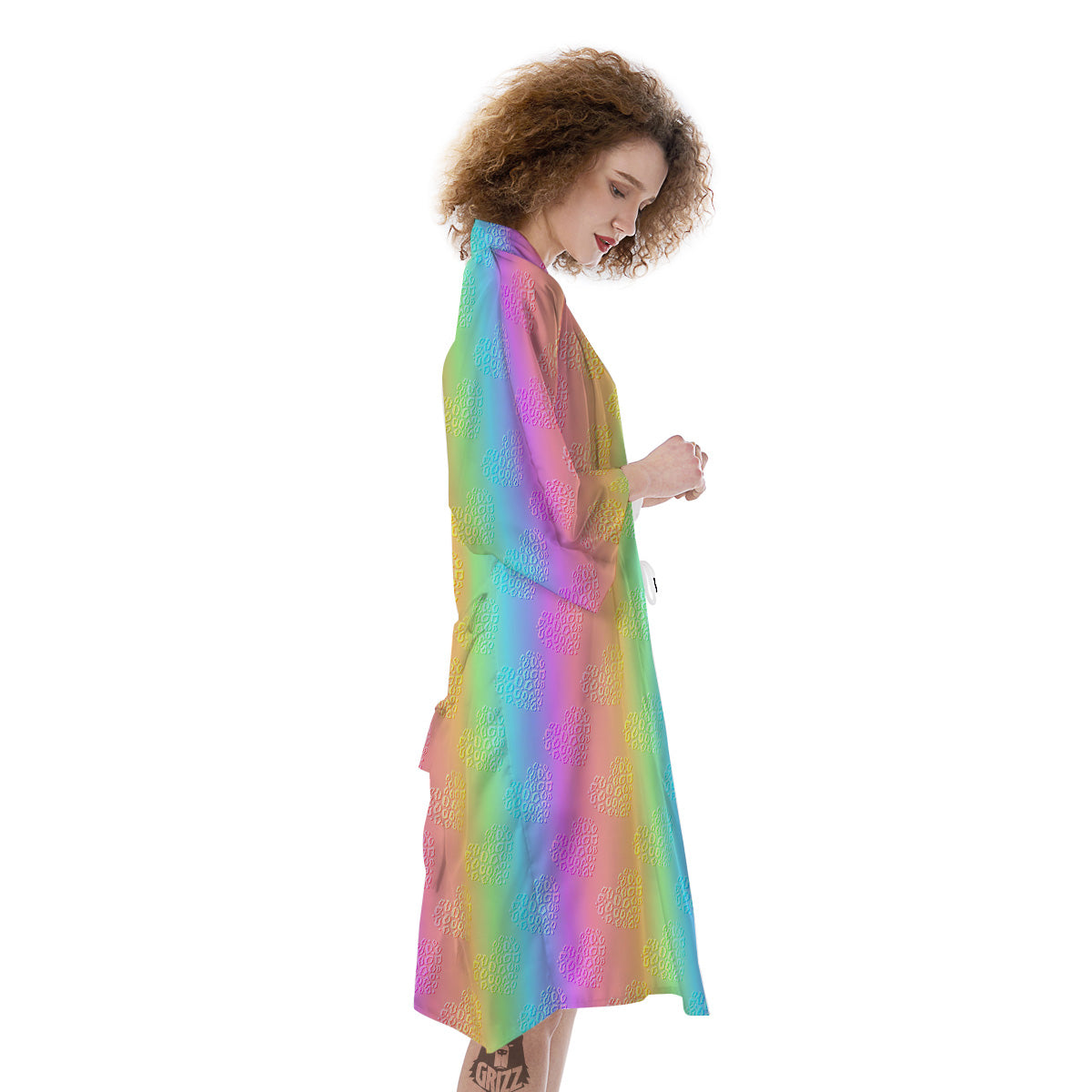 Hearts Rainbow Leopard Print Pattern Kimono-grizzshop