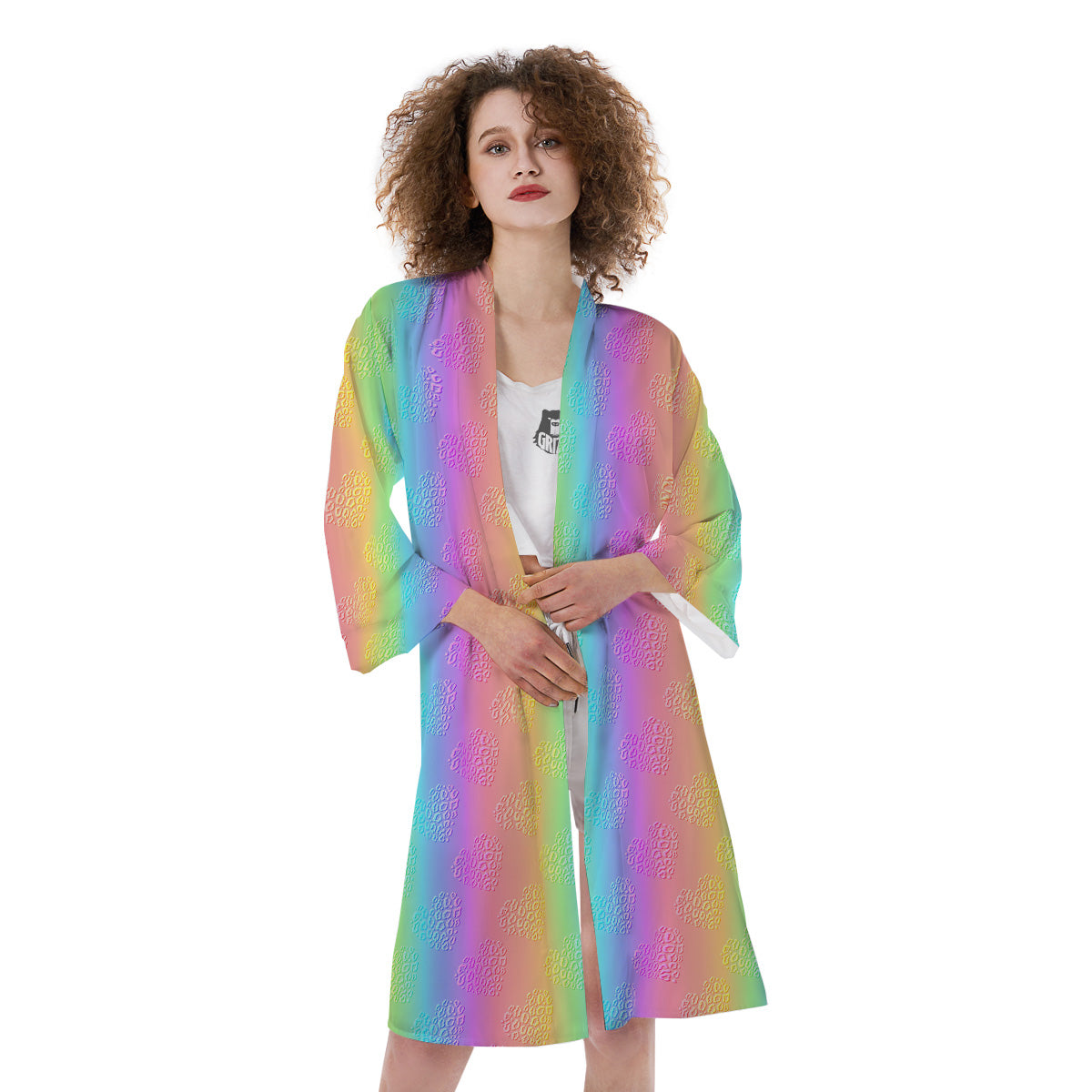 Hearts Rainbow Leopard Print Pattern Kimono-grizzshop