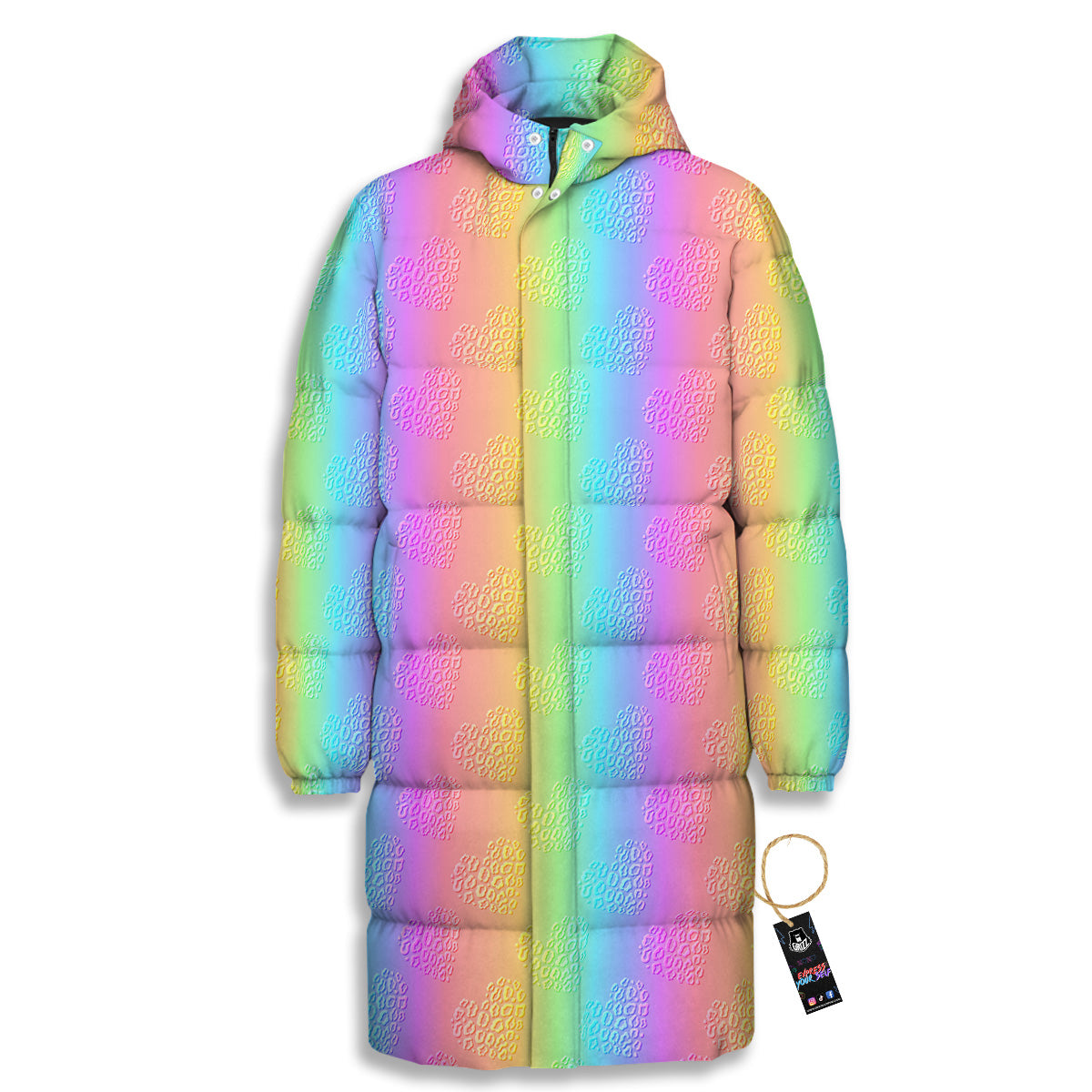 Hearts Rainbow Leopard Print Pattern Long Down Jacket-grizzshop