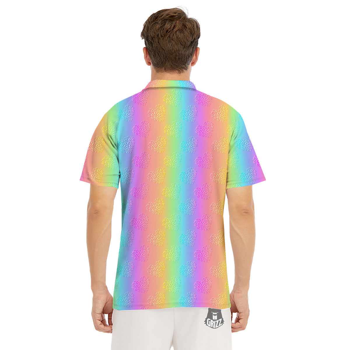 Hearts Rainbow Leopard Print Pattern Men's Golf Shirts-grizzshop