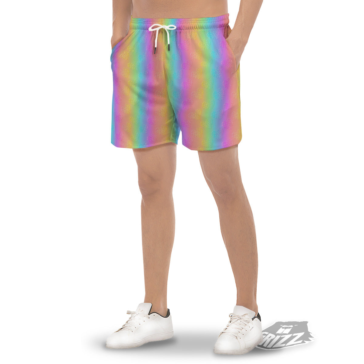 Hearts Rainbow Leopard Print Pattern Men's Gym Shorts-grizzshop