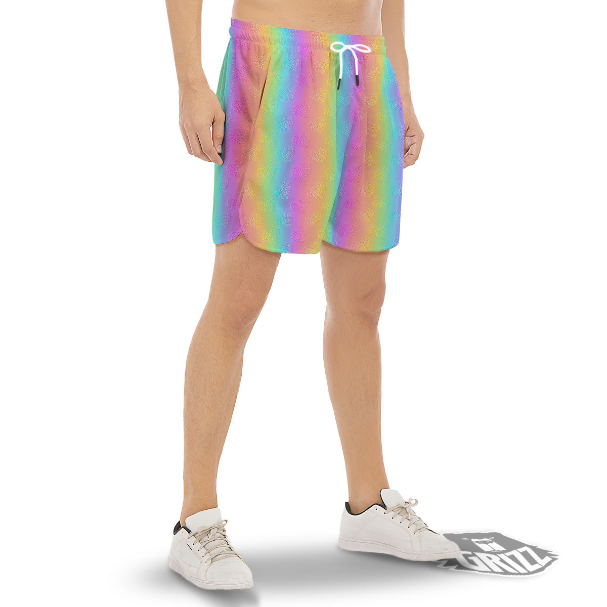 Hearts Rainbow Leopard Print Pattern Men's Gym Shorts-grizzshop