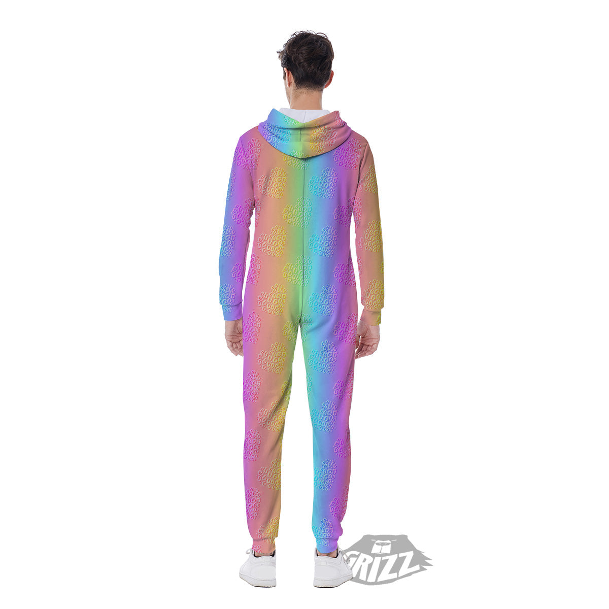 Hearts Rainbow Leopard Print Pattern Men's Jumpsuit-grizzshop