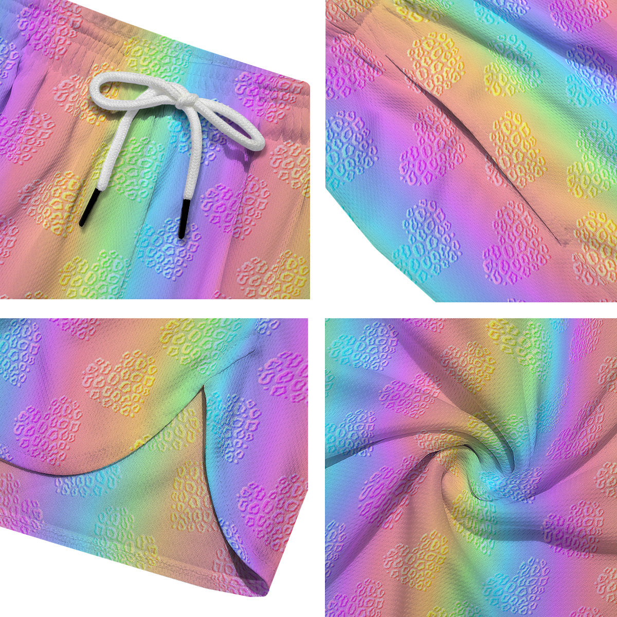 Hearts Rainbow Leopard Print Pattern Men's Running Shorts-grizzshop