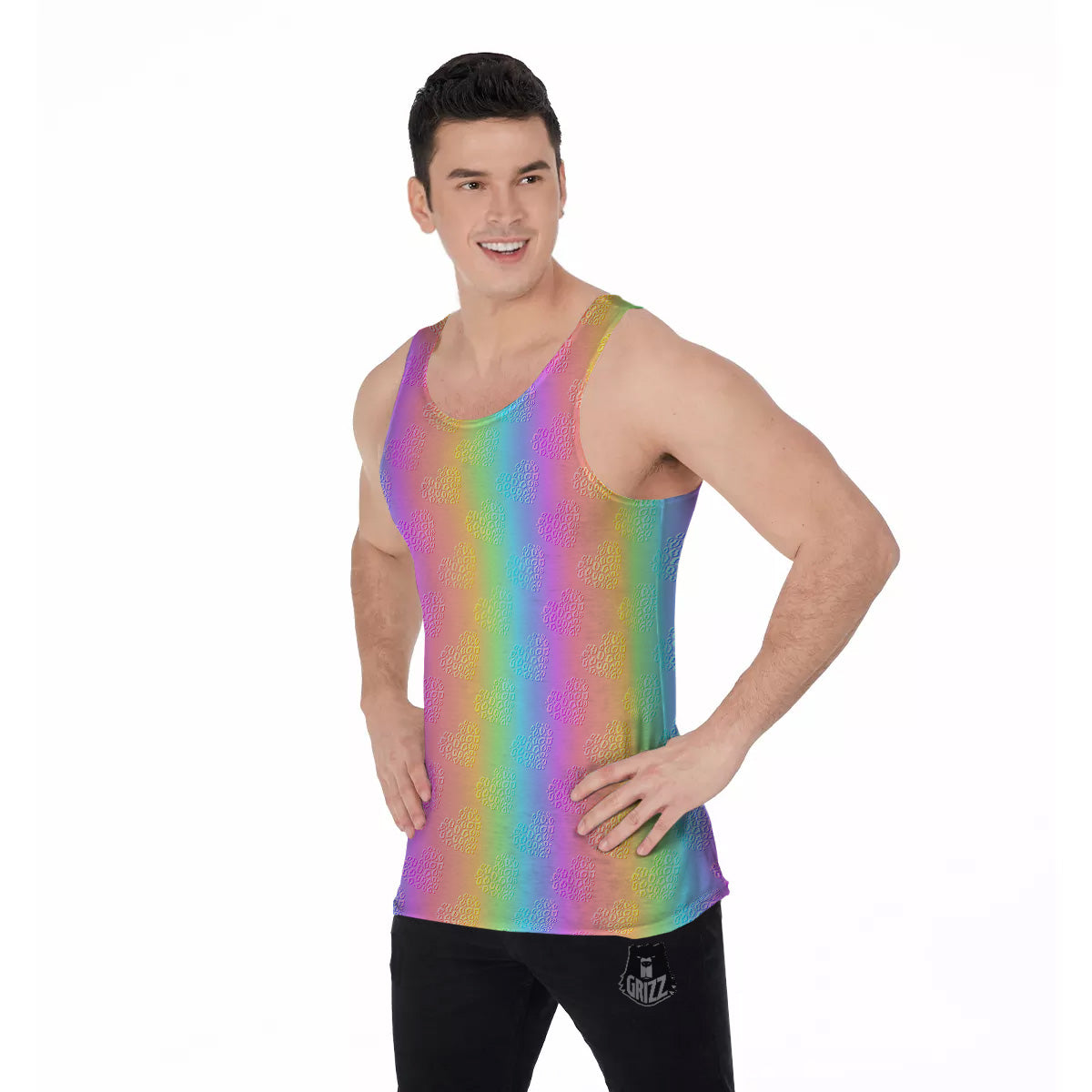 Hearts Rainbow Leopard Print Pattern Men's Tank Top-grizzshop