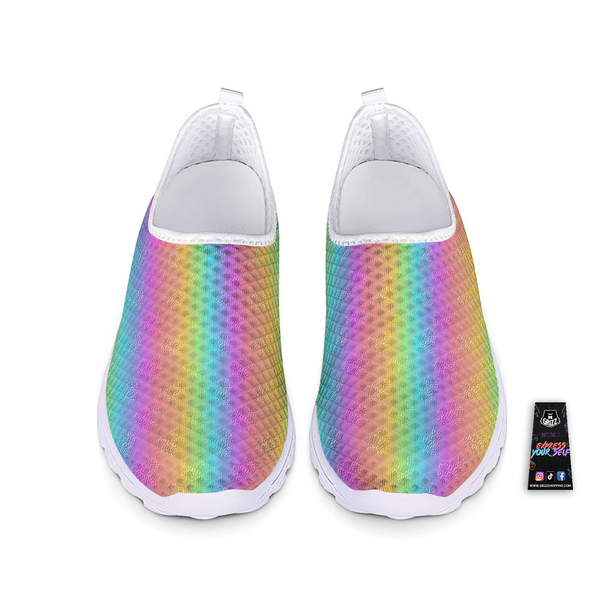 Hearts Rainbow Leopard Print Pattern Nurse Shoes-grizzshop