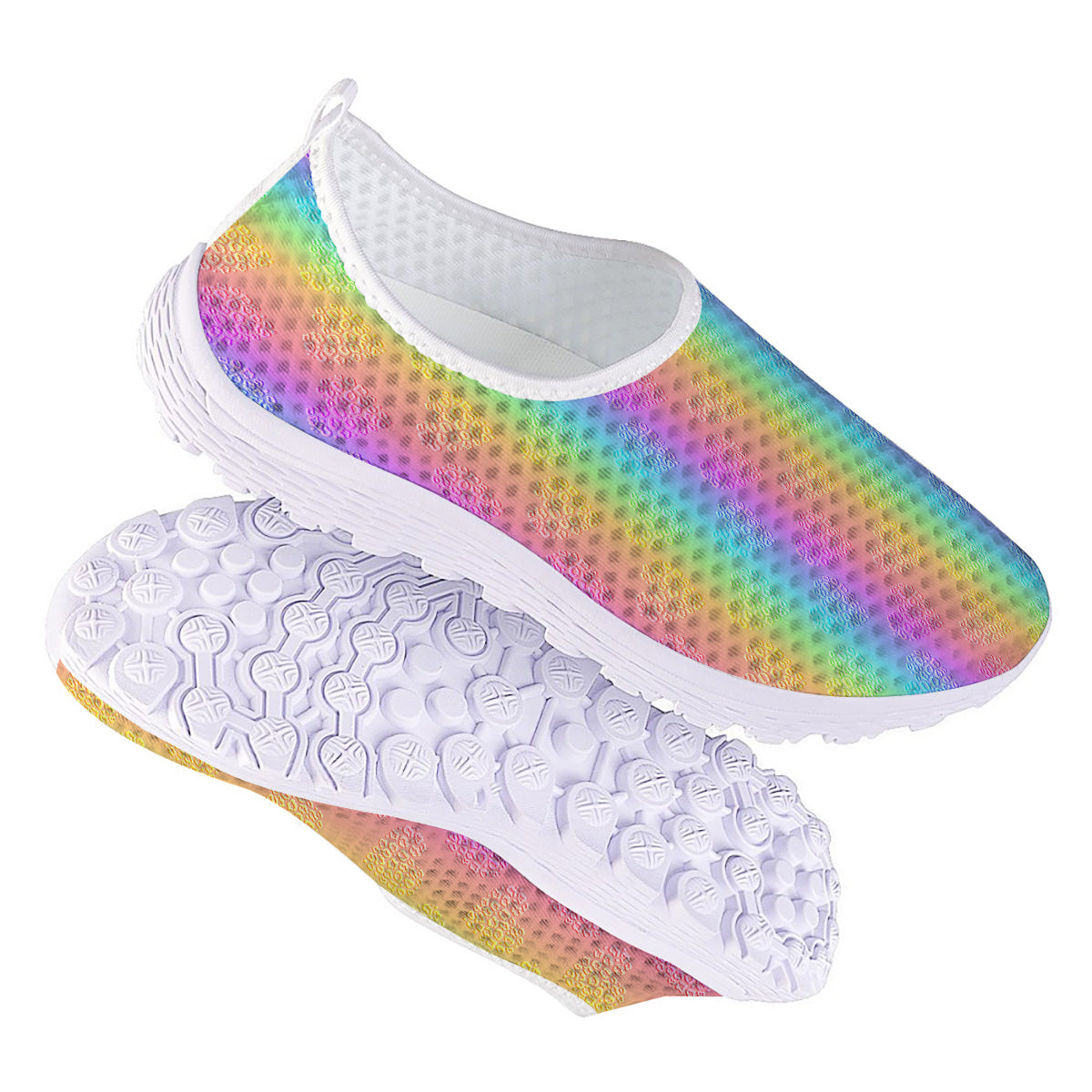 Hearts Rainbow Leopard Print Pattern Nurse Shoes-grizzshop