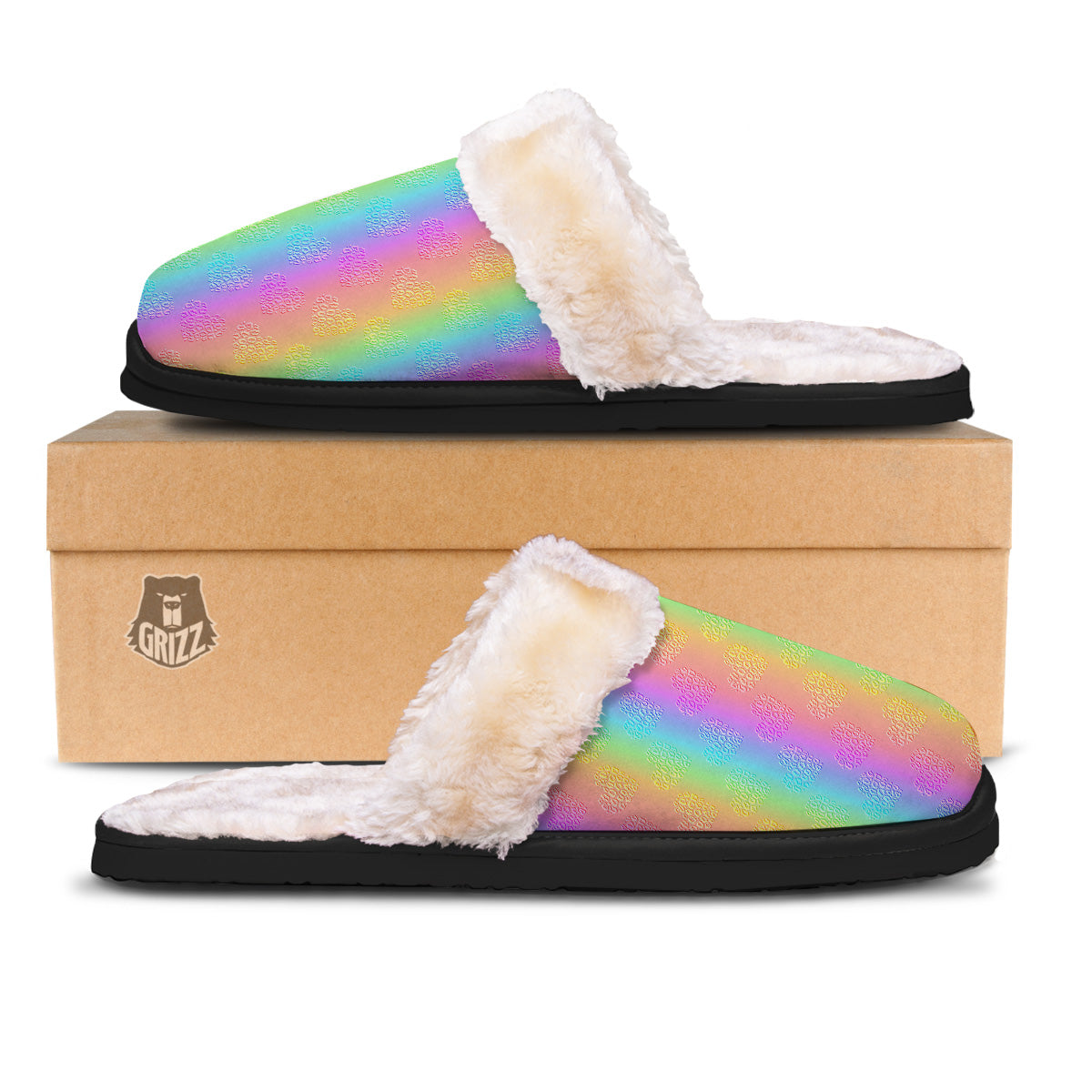 Hearts Rainbow Leopard Print Pattern Slippers-grizzshop