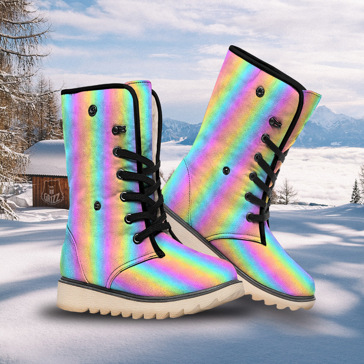 Hearts Rainbow Leopard Print Pattern Snow Boots-grizzshop