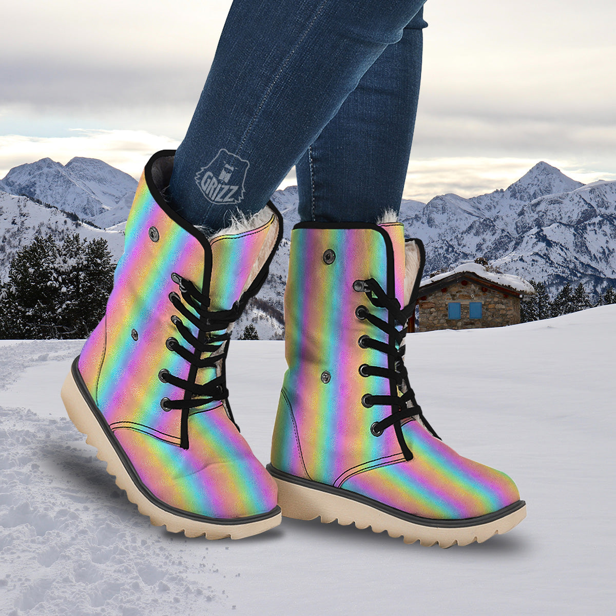 Hearts Rainbow Leopard Print Pattern Snow Boots-grizzshop