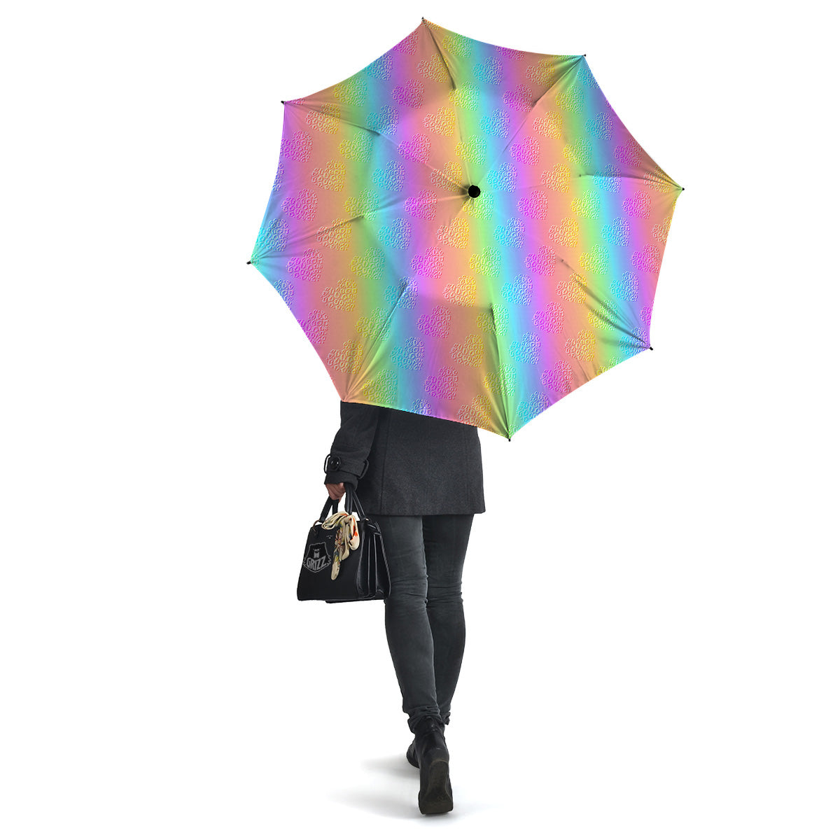 Hearts Rainbow Leopard Print Pattern Umbrella-grizzshop