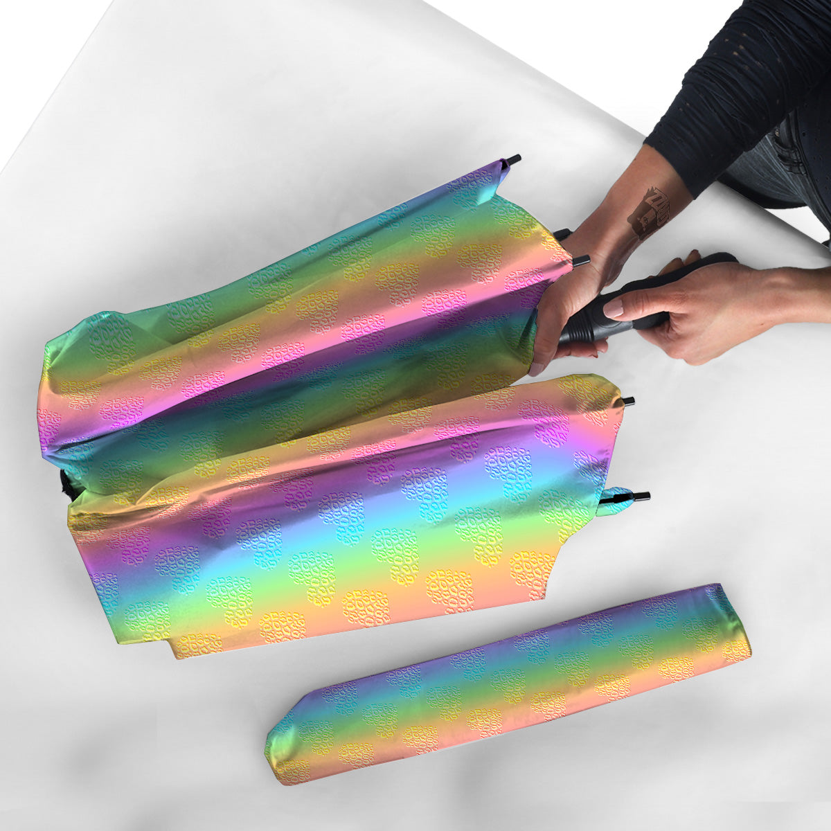 Hearts Rainbow Leopard Print Pattern Umbrella-grizzshop