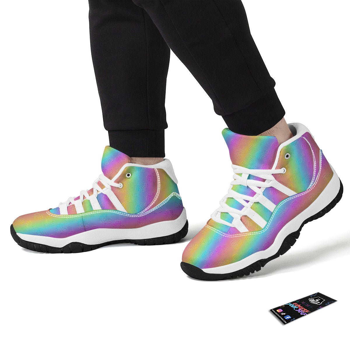 Hearts Rainbow Leopard Print Pattern White Bball Shoes-grizzshop