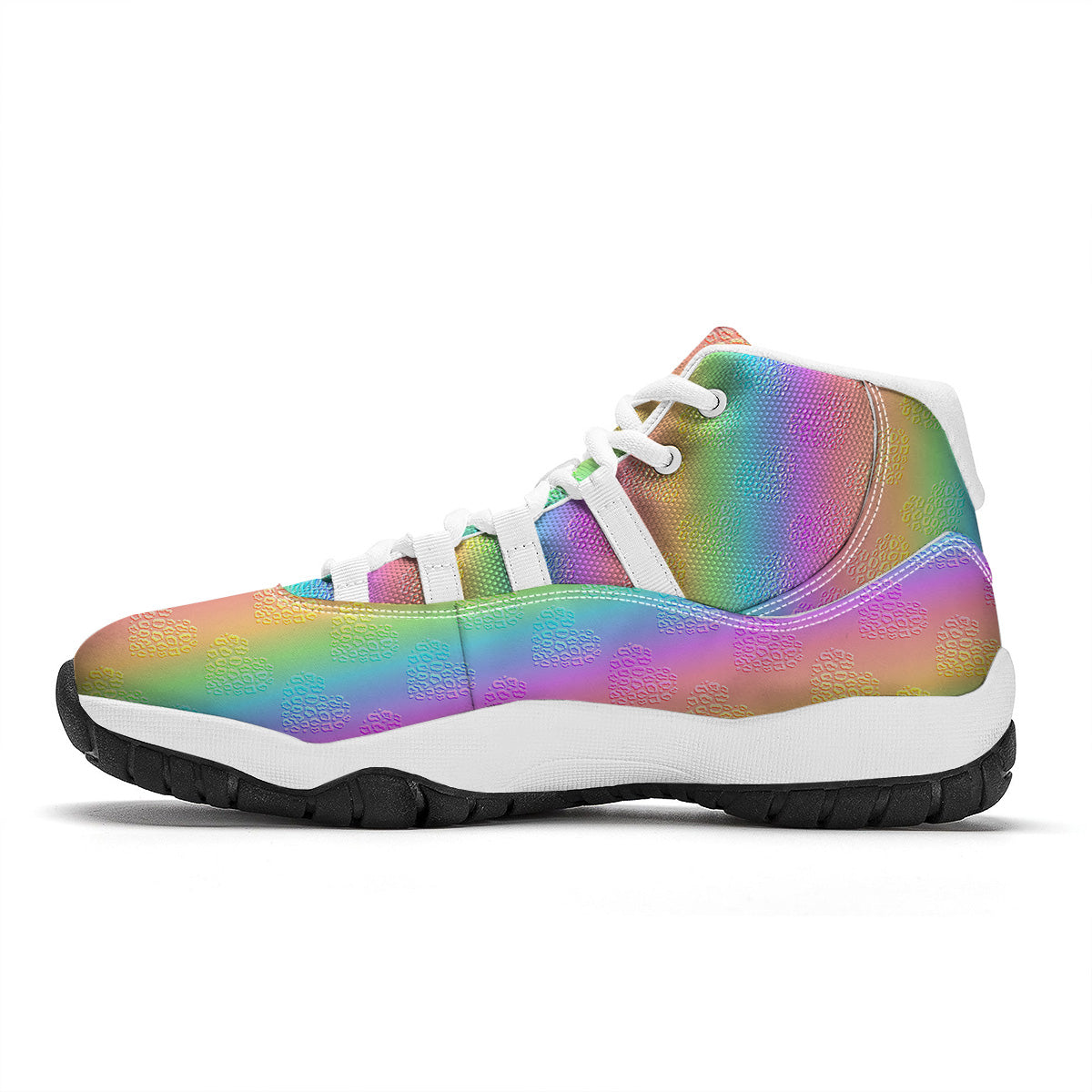 Hearts Rainbow Leopard Print Pattern White Bball Shoes-grizzshop