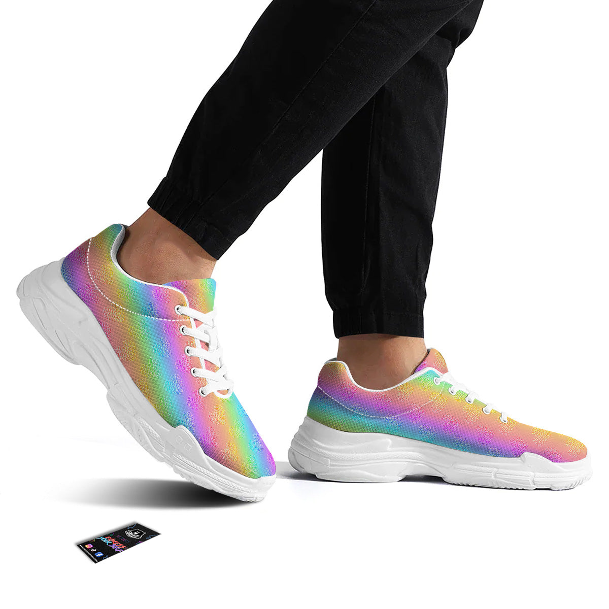 Hearts Rainbow Leopard Print Pattern White Chunky Shoes-grizzshop