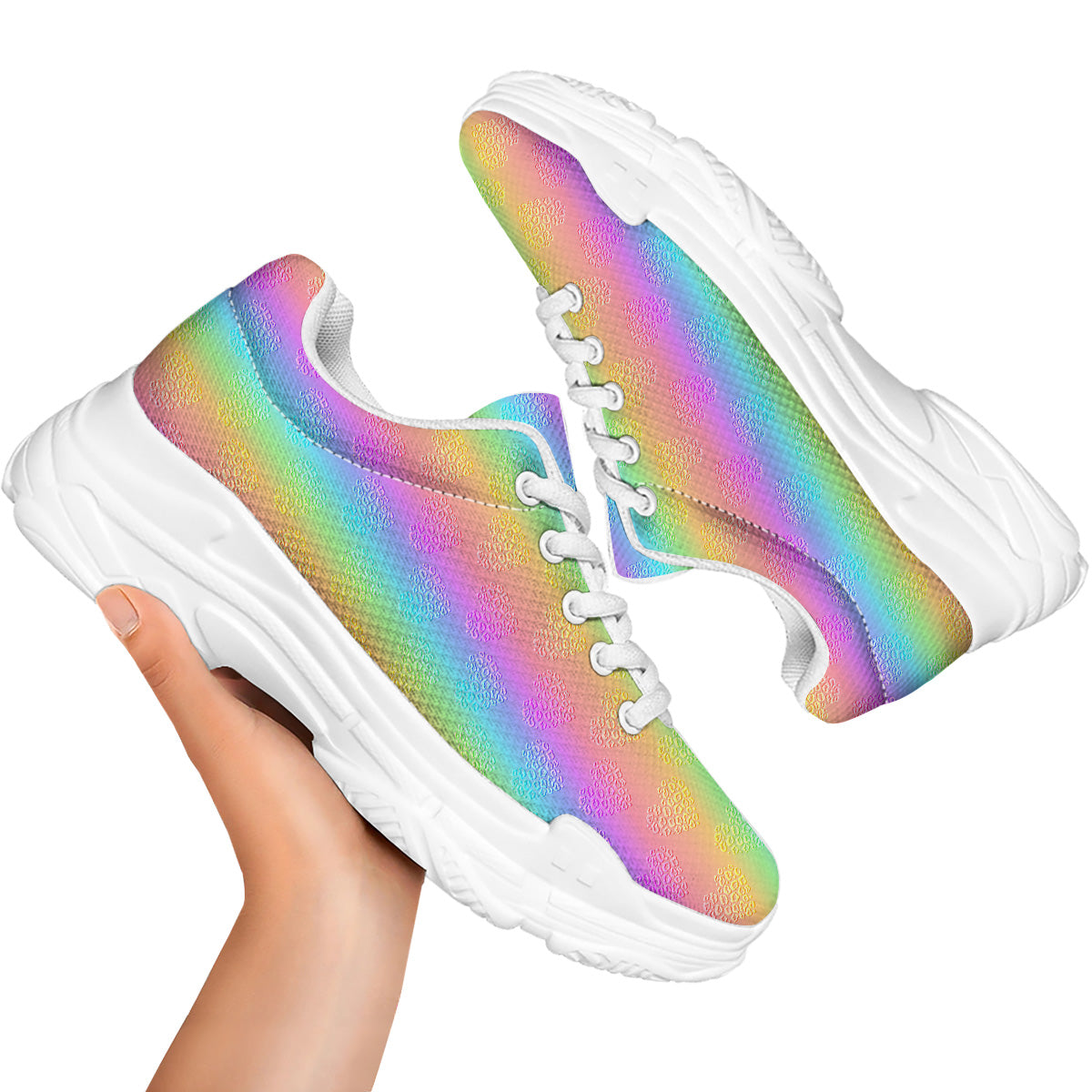 Hearts Rainbow Leopard Print Pattern White Chunky Shoes-grizzshop