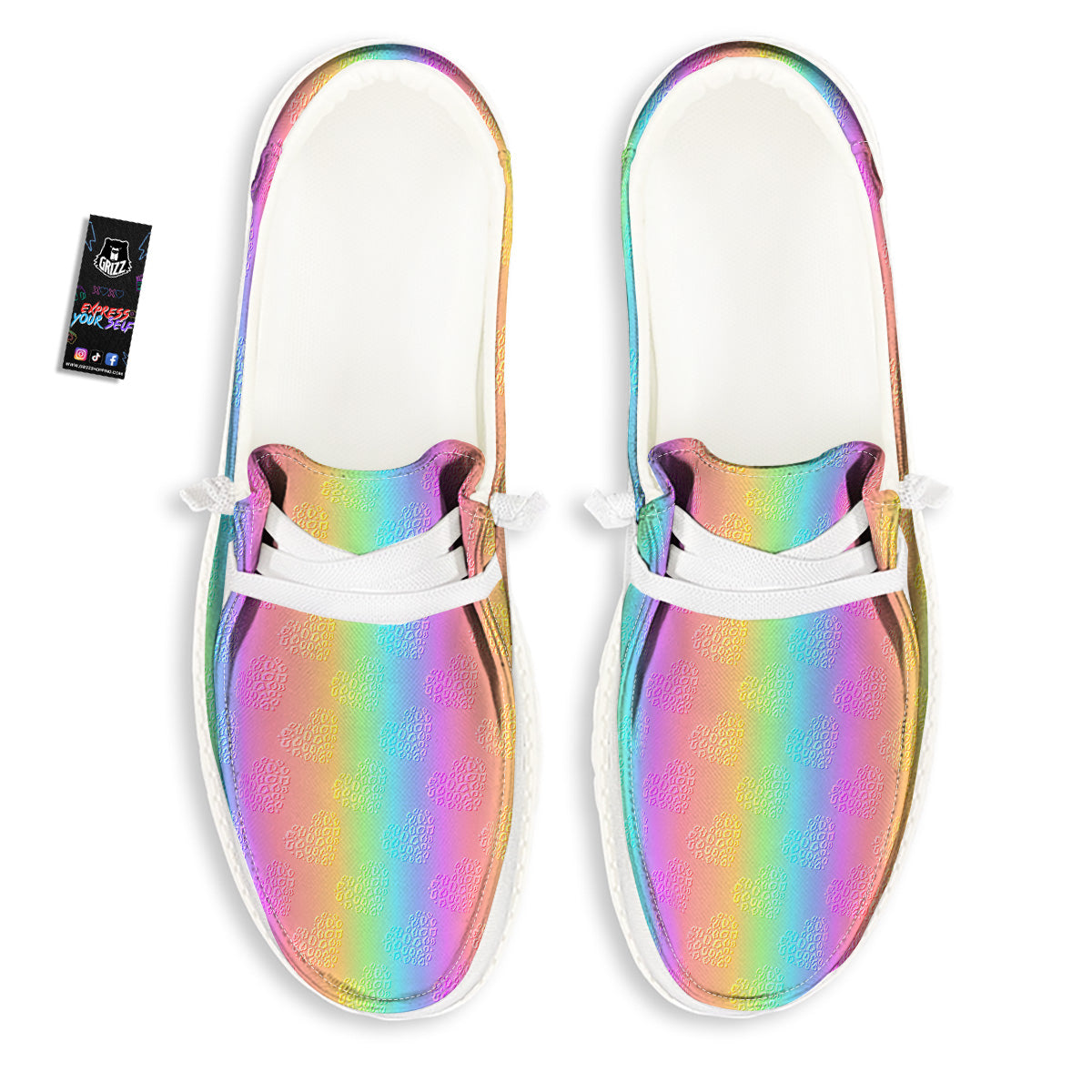 Hearts Rainbow Leopard Print Pattern White Loafers-grizzshop