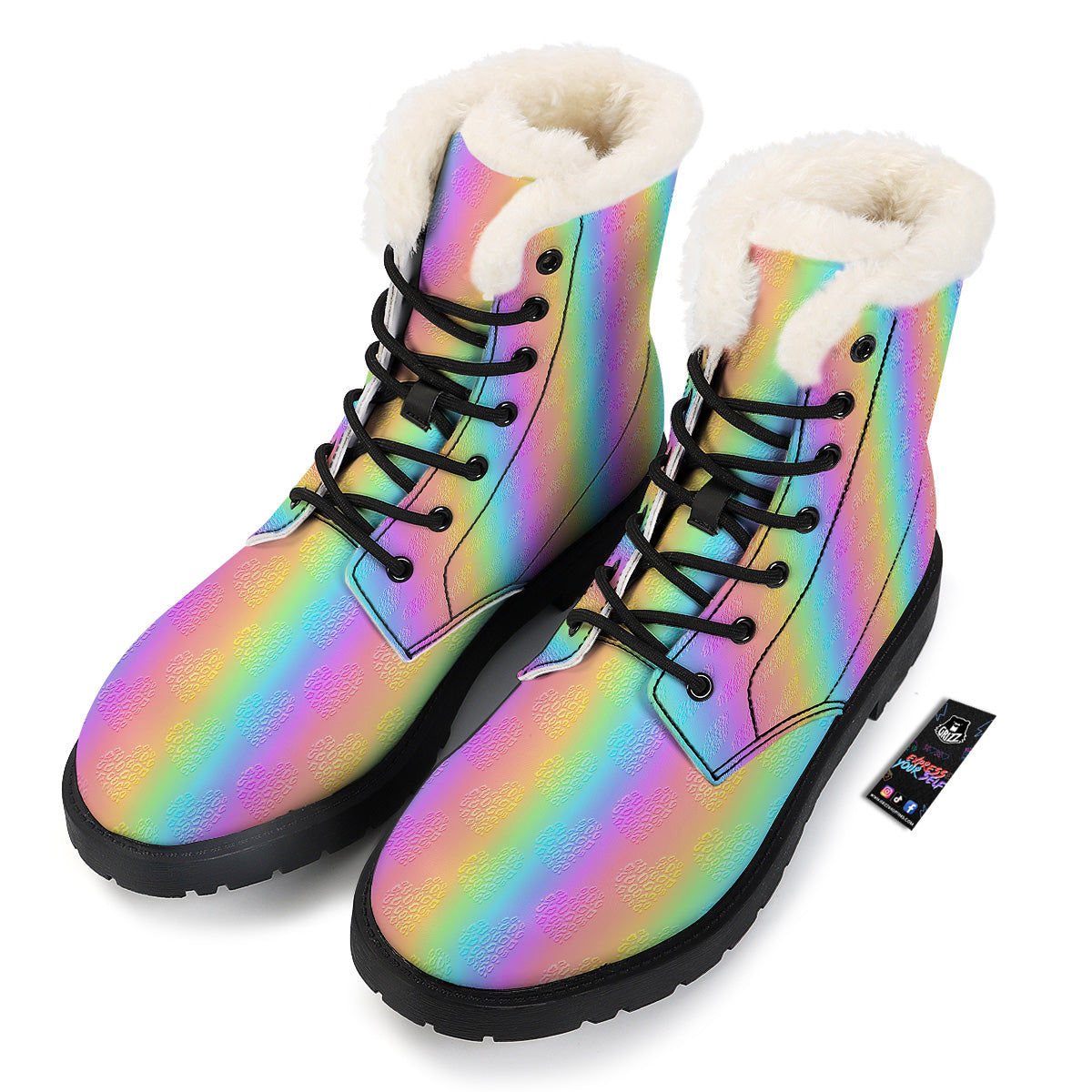 Hearts Rainbow Leopard Print Pattern Winter Boots-grizzshop
