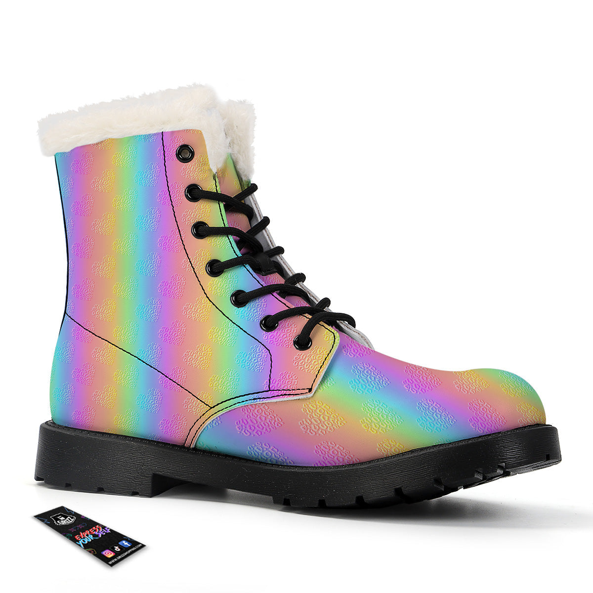 Hearts Rainbow Leopard Print Pattern Winter Boots-grizzshop