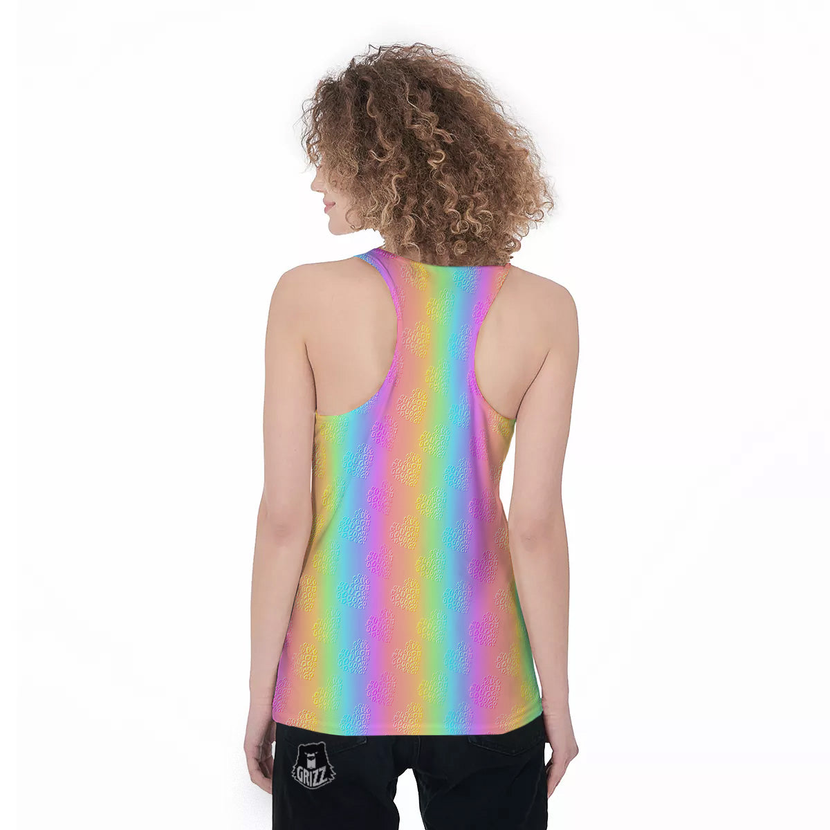 Hearts Rainbow Leopard Print Pattern Women's Racerback Tank Top-grizzshop