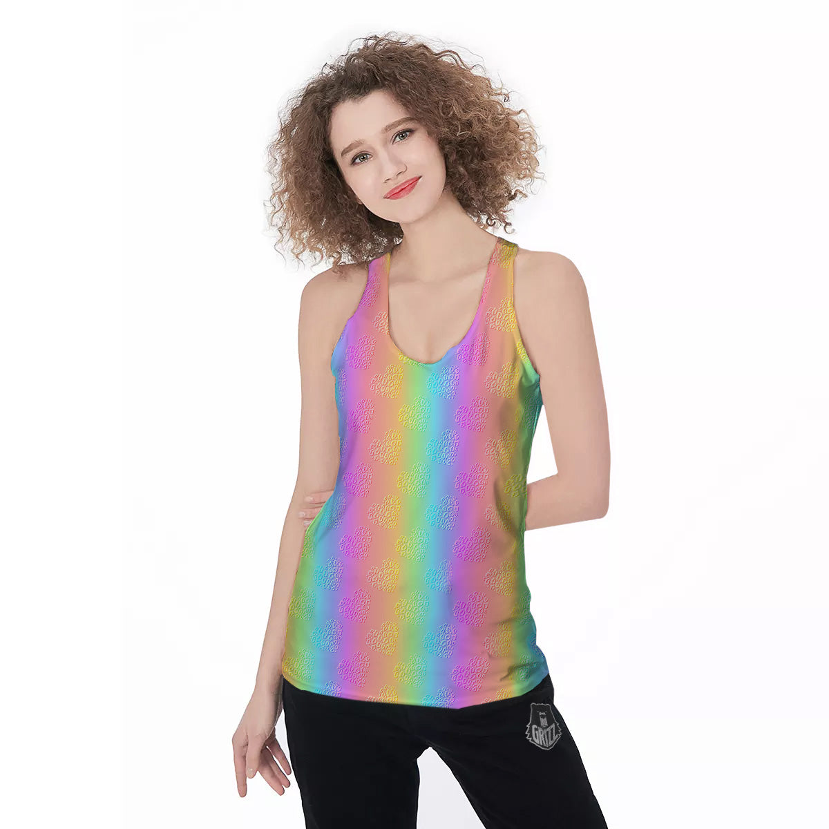 Hearts Rainbow Leopard Print Pattern Women's Racerback Tank Top-grizzshop