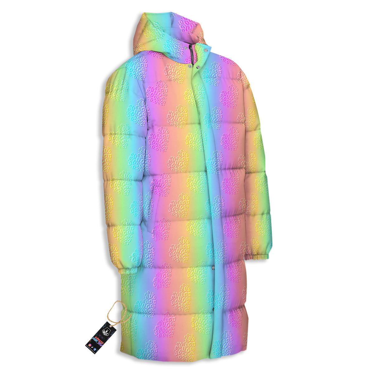 Hearts Rainbow Leopard Print Pattern Long Down Jacket