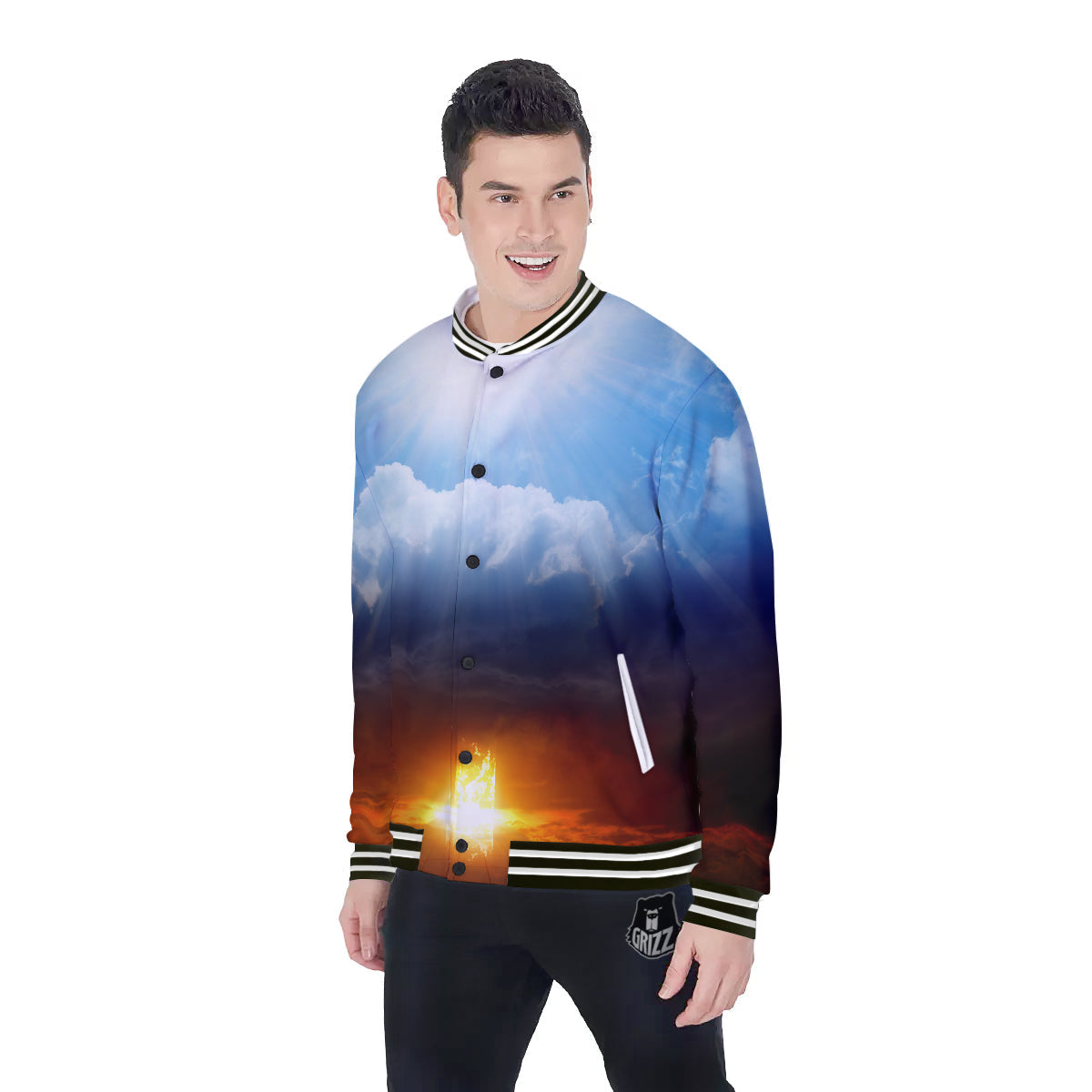 Heaven And Hell Print Baseball Jacket-grizzshop