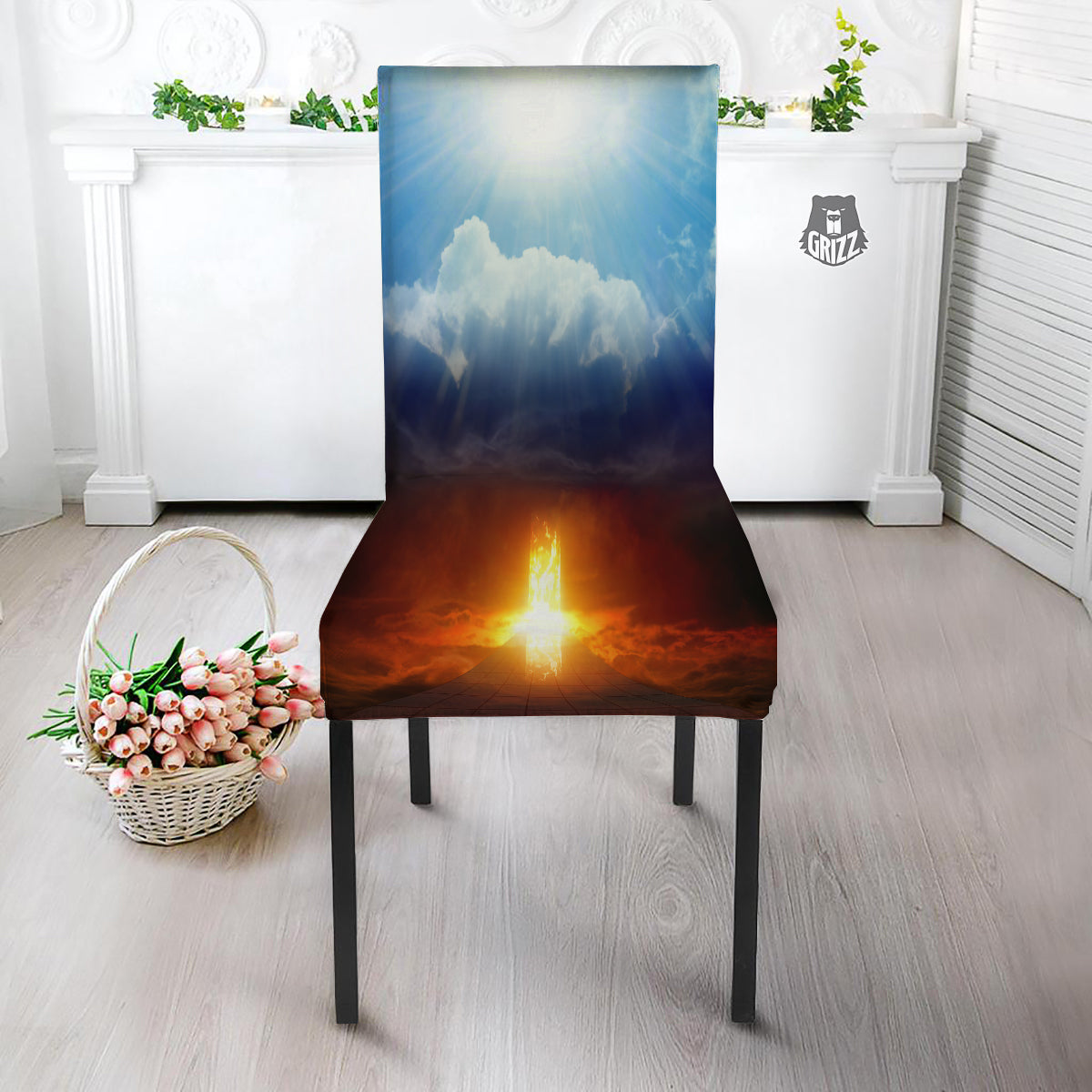 Heaven And Hell Print Dining Chair Slipcover-grizzshop