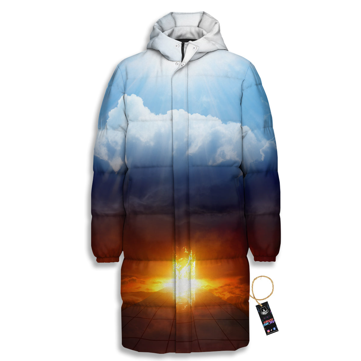 Heaven And Hell Print Long Down Jacket-grizzshop