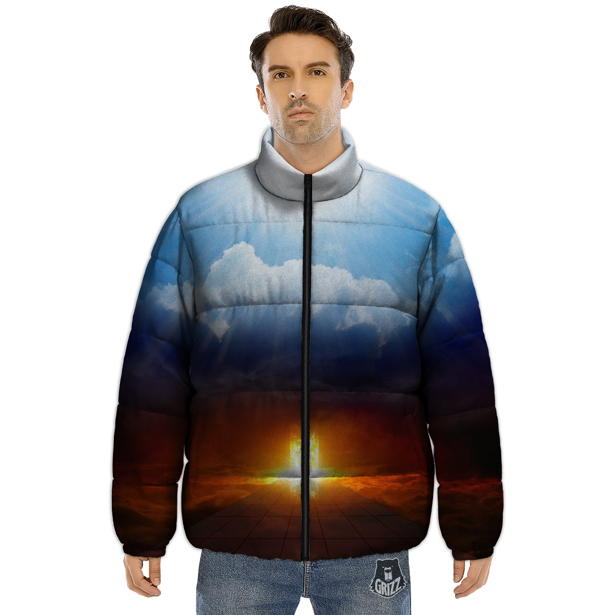 Heaven And Hell Print Puffer Jacket-grizzshop