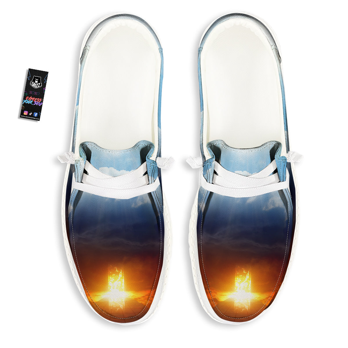 Heaven And Hell Print White Loafers-grizzshop