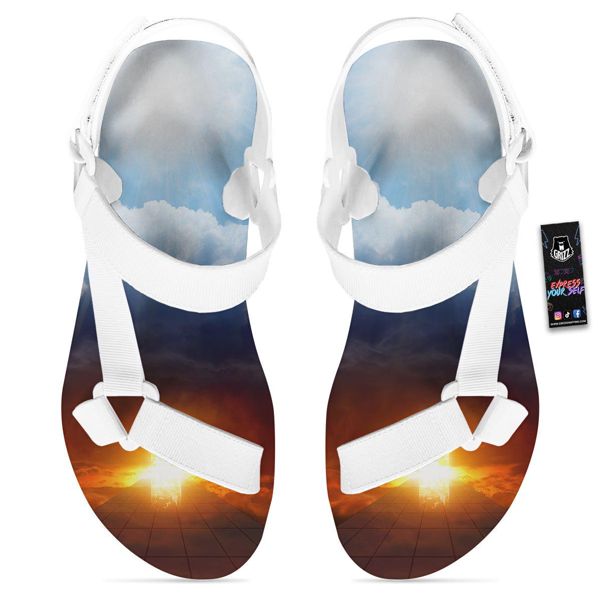 Heaven And Hell Print White Open Toe Sandals-grizzshop