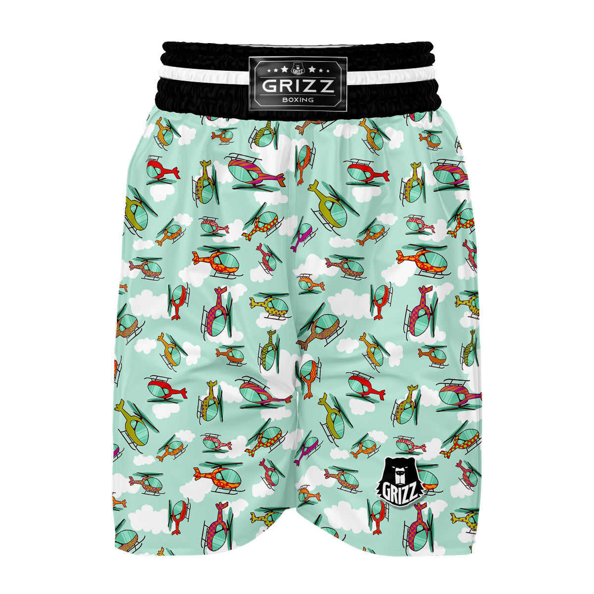 Helicopter On Green Sky Print Pattern Boxing Shorts-grizzshop
