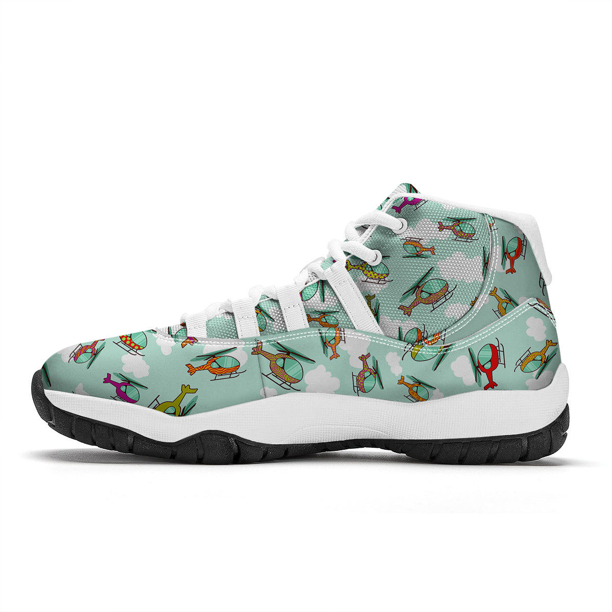 Helicopter On Green Sky Print Pattern White Bball Shoes-grizzshop