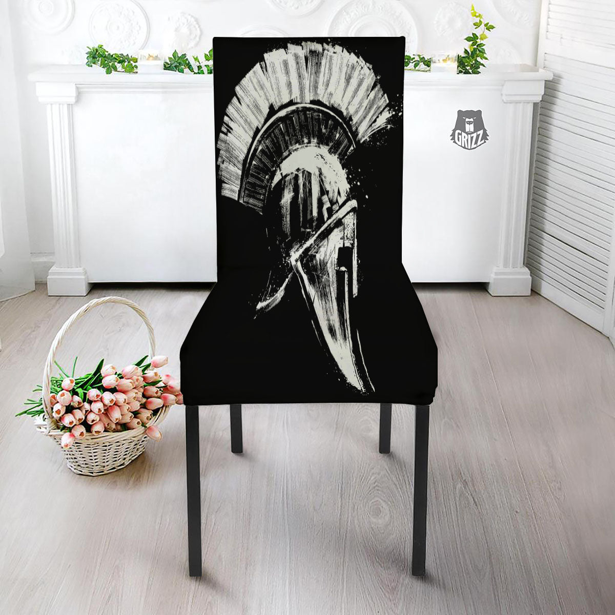 Helmet Ancient Spartan Print Dining Chair Slipcover-grizzshop