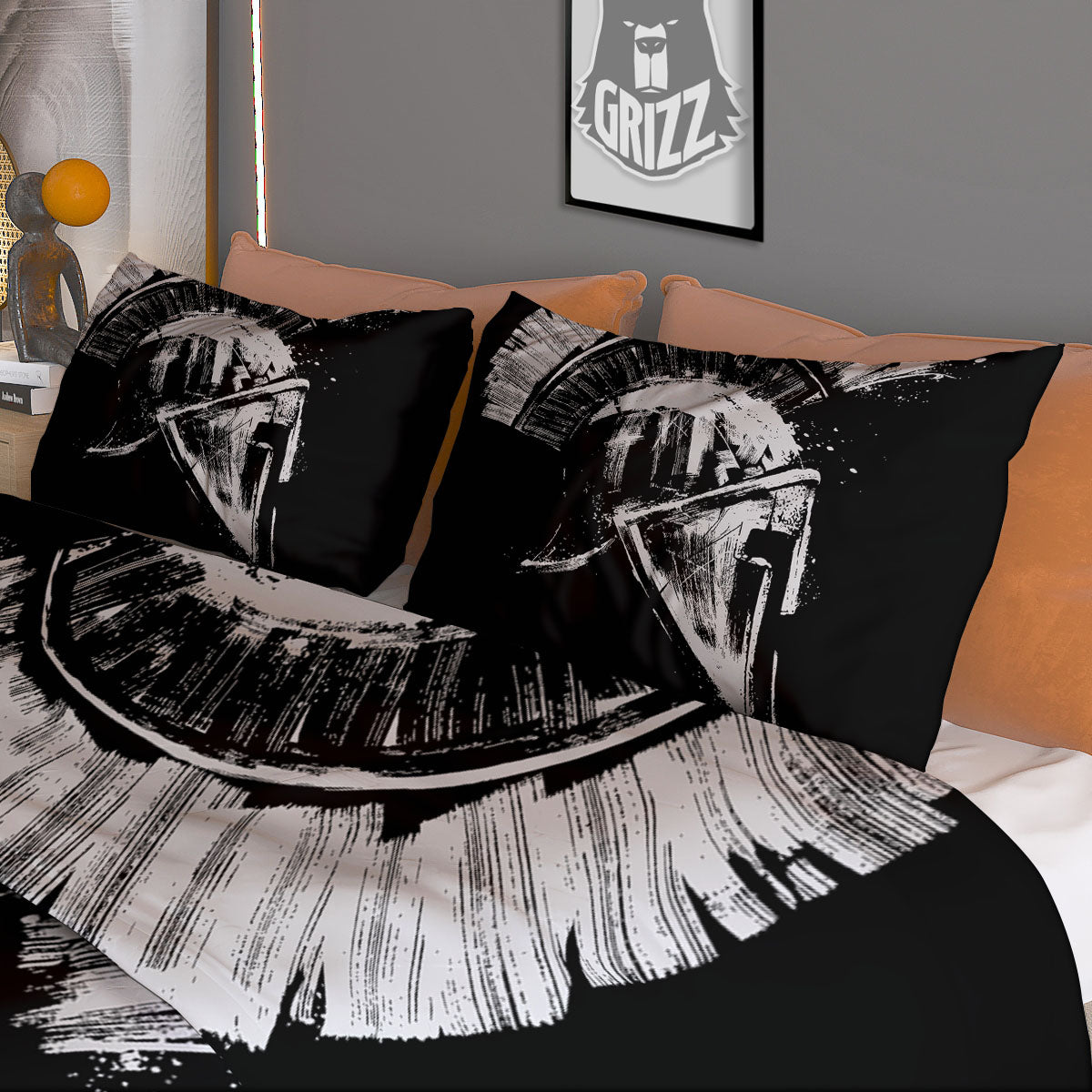 Helmet Ancient Spartan Print Duvet Cover Bedding Set
