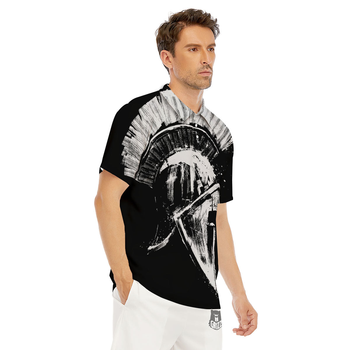 Helmet Ancient Spartan Print Men's Golf Shirts-grizzshop