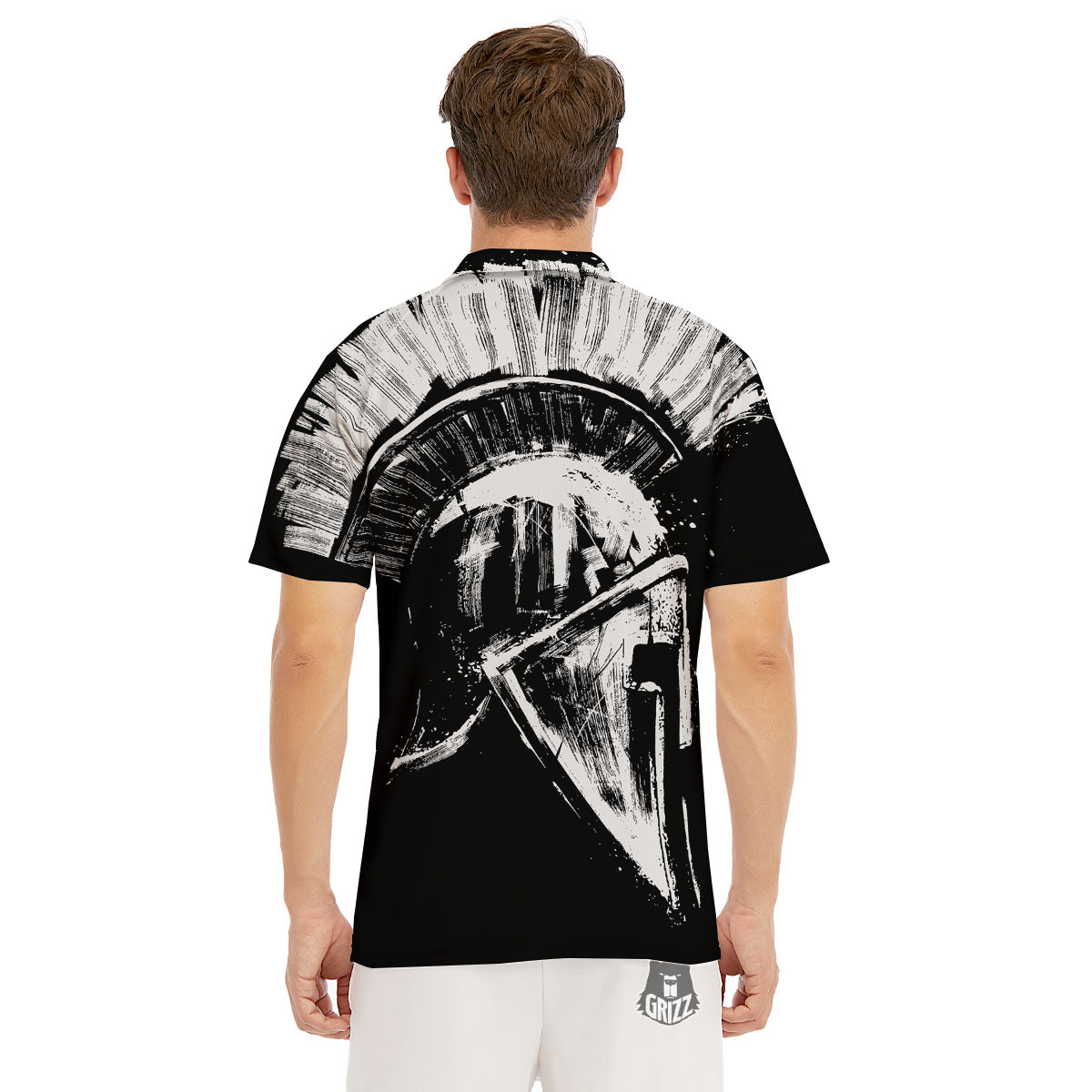 Helmet Ancient Spartan Print Men's Golf Shirts-grizzshop