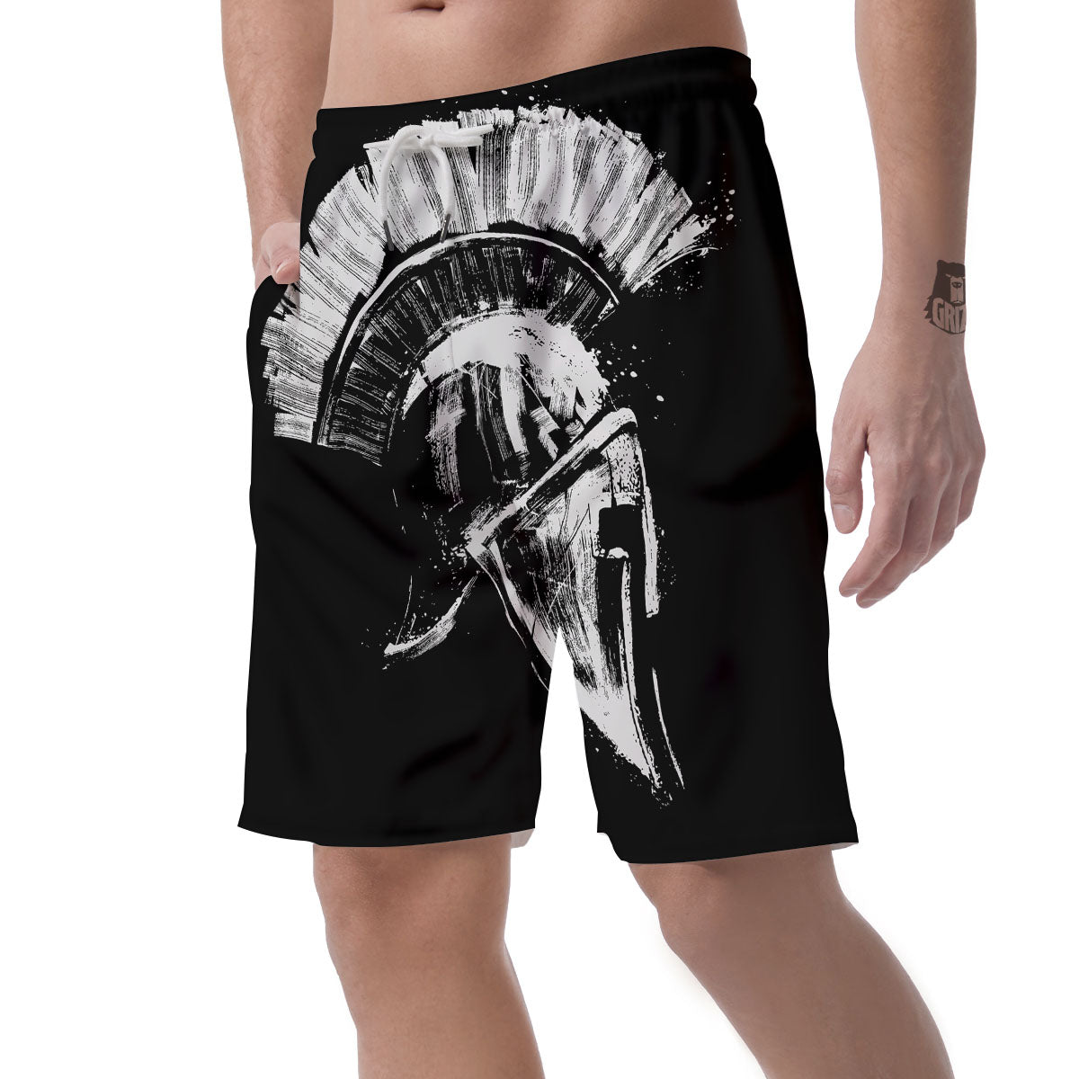 Helmet Ancient Spartan Print Men's Shorts-grizzshop