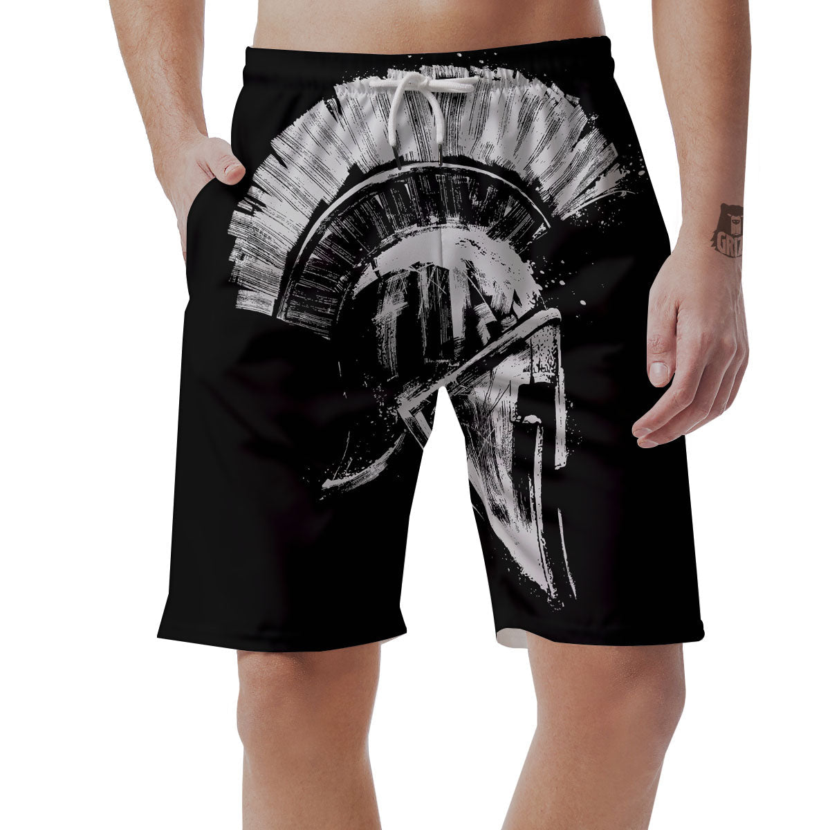 Helmet Ancient Spartan Print Men's Shorts-grizzshop