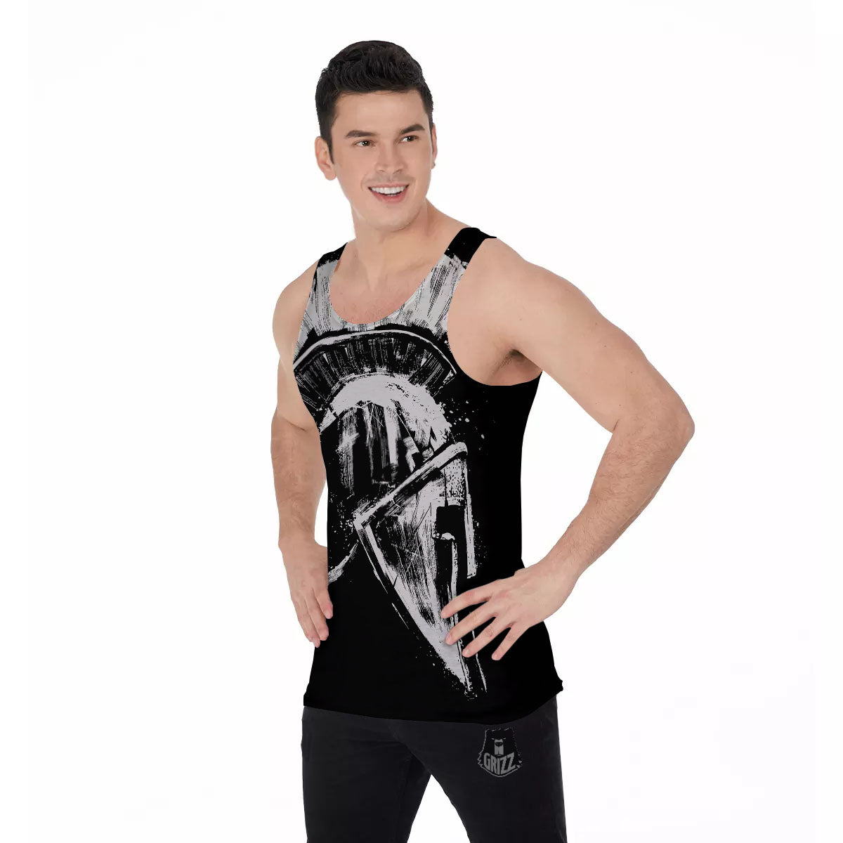 Helmet Ancient Spartan Print Men's Tank Top-grizzshop