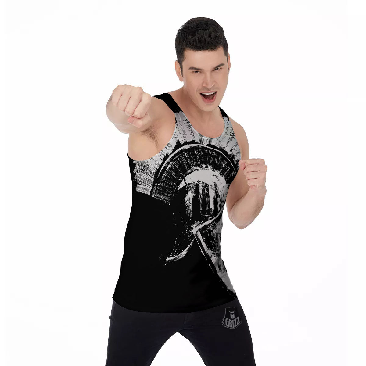 Helmet Ancient Spartan Print Men's Tank Top-grizzshop