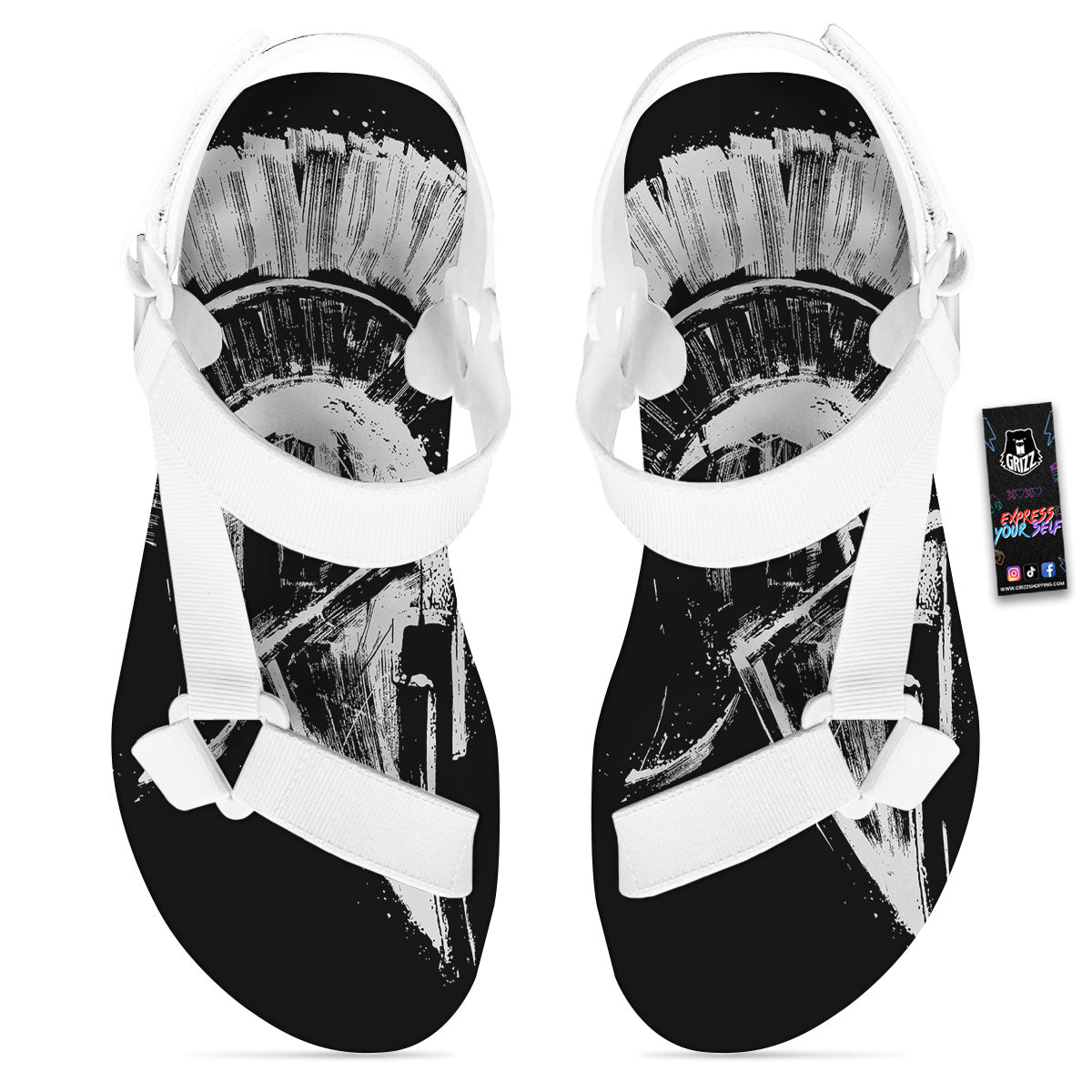 Helmet Ancient Spartan Print White Open Toe Sandals-grizzshop