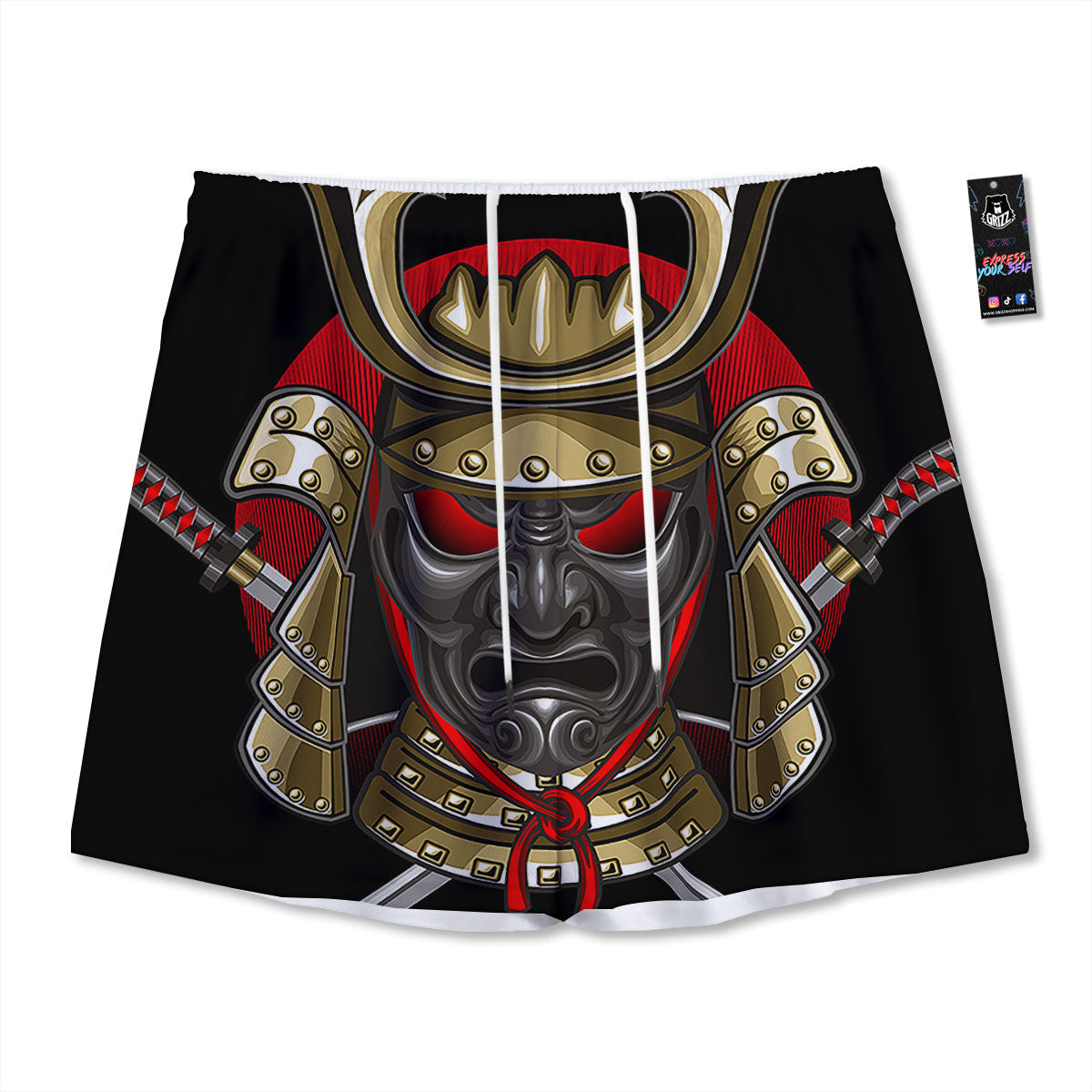 Helmet Japanese Samurai Print Mesh Shorts