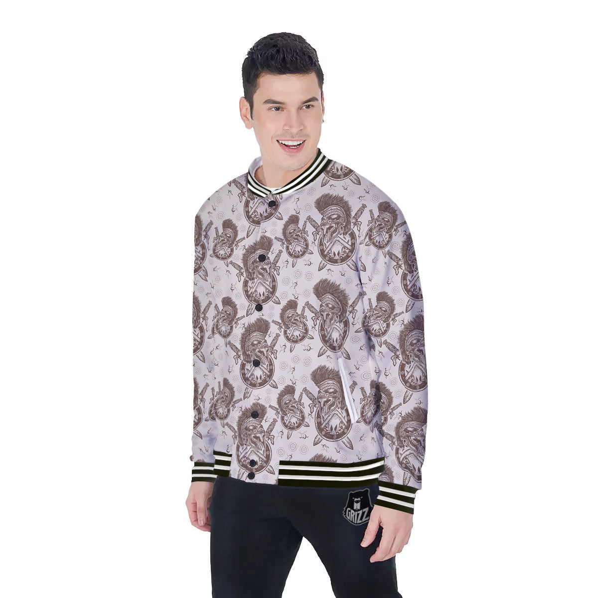 Helmet Spartan Warrior Print Pattern Baseball Jacket-grizzshop