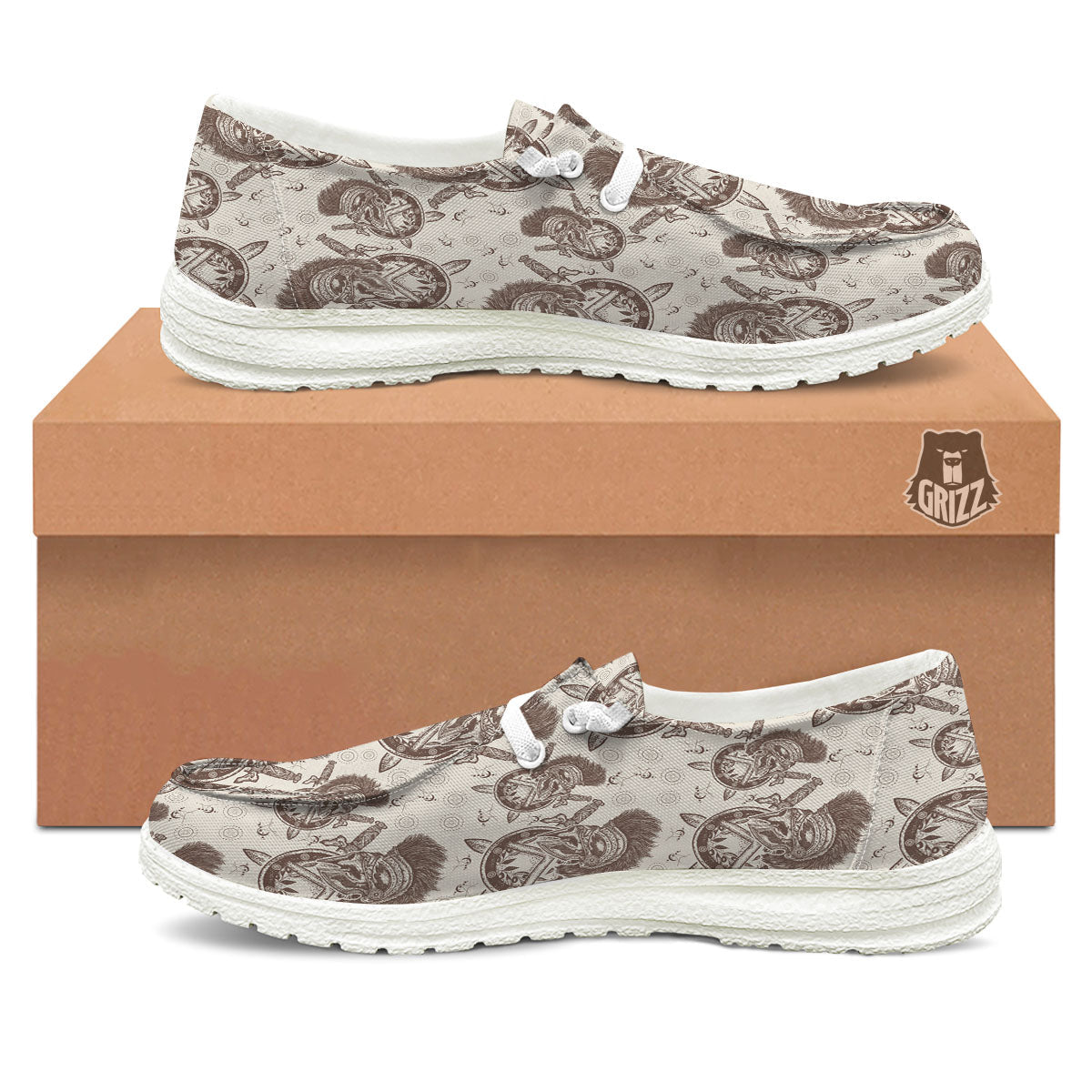Helmet Spartan Warrior Print Pattern Black Loafers-grizzshop