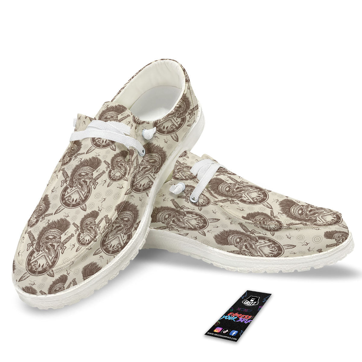 Helmet Spartan Warrior Print Pattern Black Loafers-grizzshop